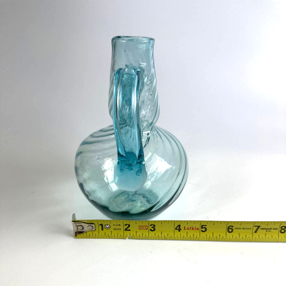 Vintage Hand Blown Avalos Tornillo Mexico Blue Glass Decanter Pitcher W/ Handles - Picture 9 of 11